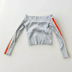 H&M Divided Grey Off the Shoulder Long Sleeve Cropped Sweater Size Large